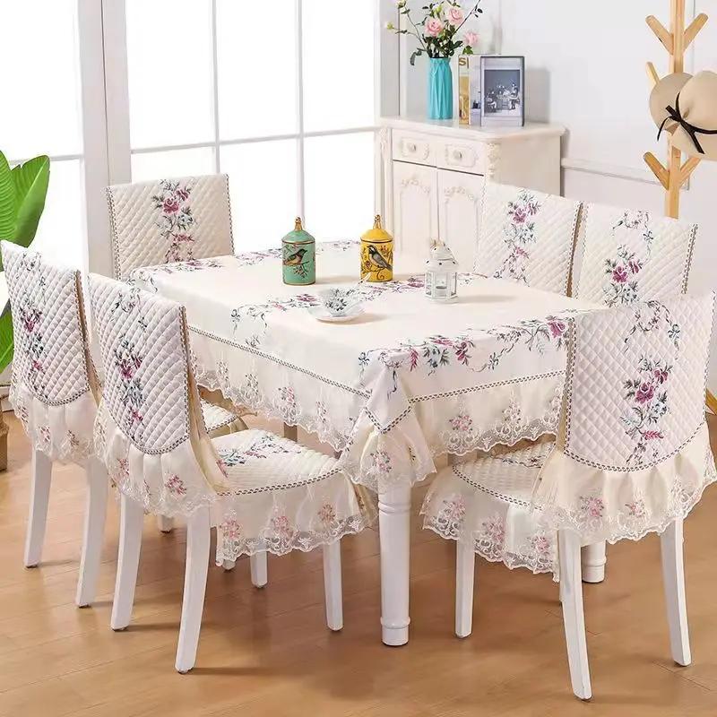 Rectangular Dining Table Cloth Chair Cover Set Jacquard Lace Non-slip Chair Cushion Home Decor Chair Backrest Mat Stool Cover