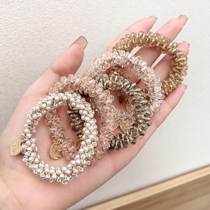 Imitation Pearl Hair Tie, Korean Hair Accessory, Beaded Elastic Band, Women's Hair Tie for Buns, High Elasticity