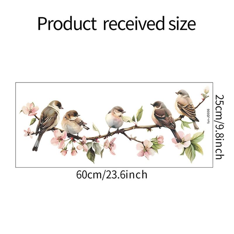Good-60X25cm Flowers Branches Birds PVC Window Stickers Glass Self Adhesive Wall Sticker Home Bedroom Living Room Decoration
