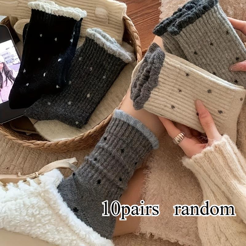 5/10 double polka dot mid-calf socks, soft and warm socks, polka dot versatile lace socks, all-season socks