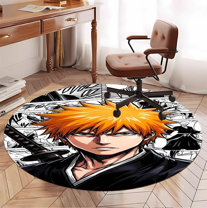 BLEACH Pattern Round Rug, Indoor/Outdoor Mat, for Picnic, Gameroom, Bedroom, Office, Living Room, Home Decor Carpet, Birthday Gift