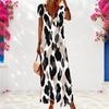 Women Plus Size V Neck Short Sleeve Colorful Printed Loose Long Dress