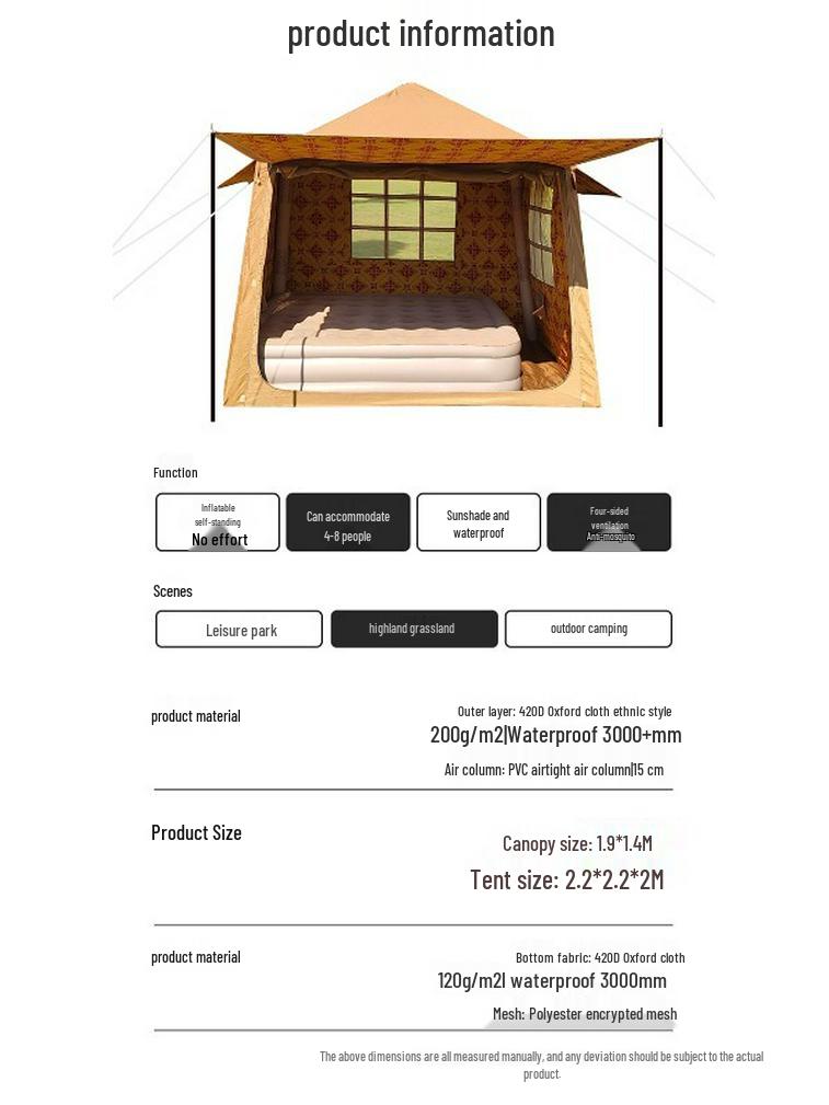 Automatic Two-in-One Inflatable Camping Tent with Awning
