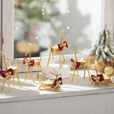 Noel Geyiği Tealight Mumluk Altın Demir Masa Pencere için Çok Yönlü Noel Tatili Dekoru