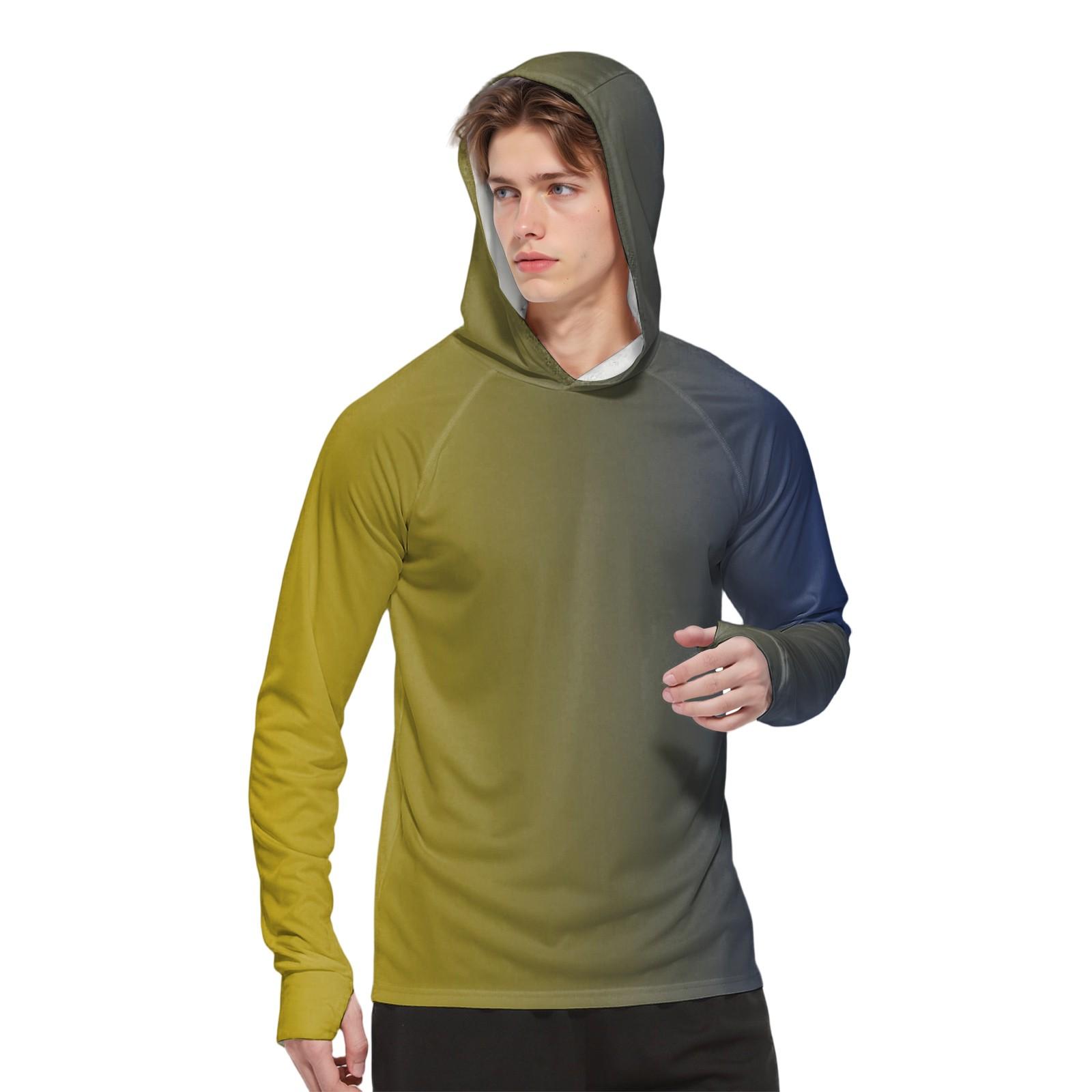 Мужская модная рубашка с длинным рукавом с принтом и капюшоном SPFUV L синий 1965₽