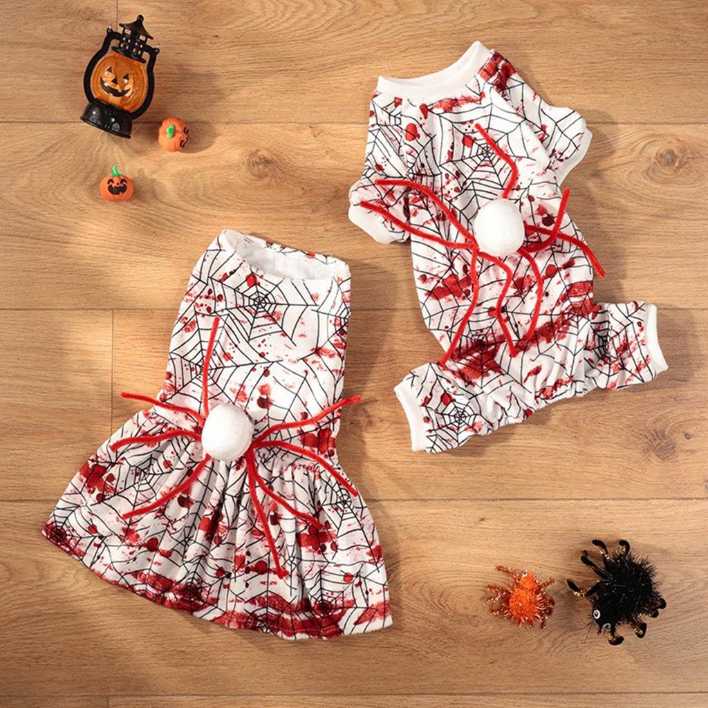Scary Bloodstained Halloween Outfit for Pets Comfortable Bloody Dress Festival Holiday Dog Spider Costume Party Outfit