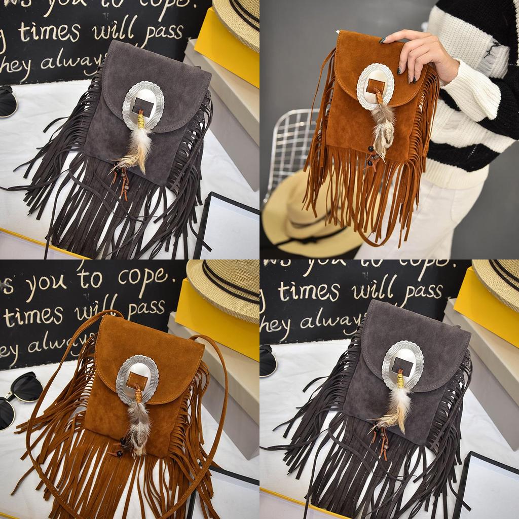 Feather Tassel Crossbody Purse With Zipper Closure For Everyday Use