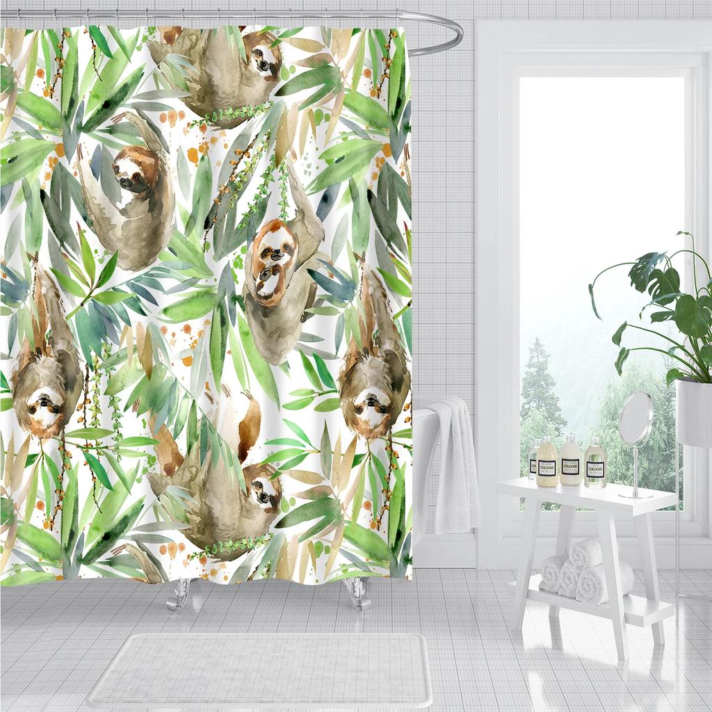 Tropical Plants Shower Curtains for Bathroom Polyester Fabric Shower Curtain Leaves Cactus Printing Bathroom Curtains Home Decor