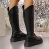 Sexy Pu Solid Black Knee High Boots Women Back Zippers Knight Long Boots 2025 Winter Autumn Medium Heel Shoes Plus Size
