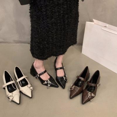 Womens Shoes Sexy Pointed Toe French Single Shoe New Leather Banquet Party Shoes for Women Mary Jane Shoes Zapatos Mujer