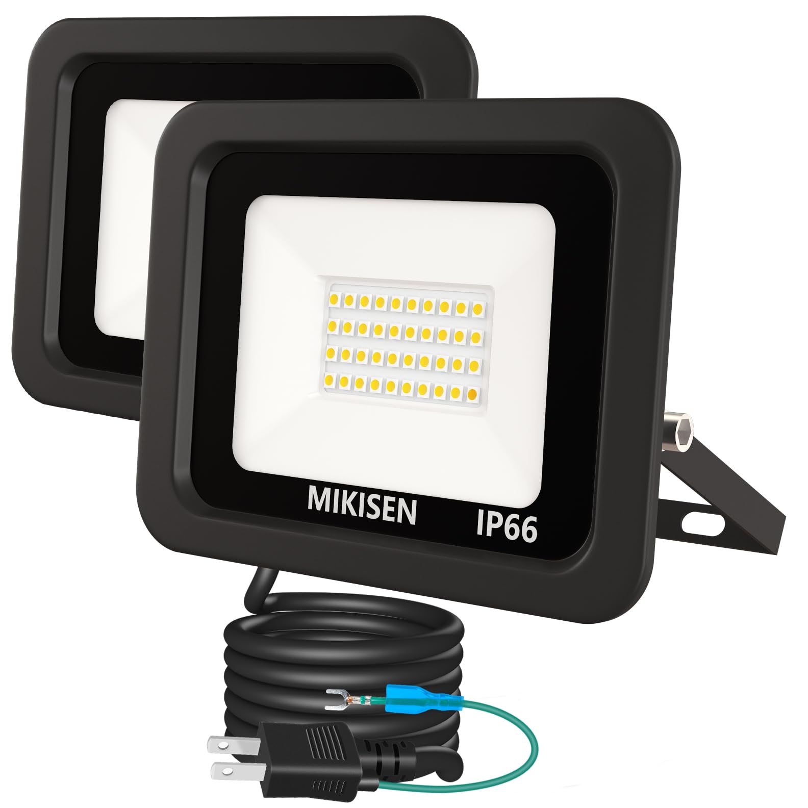 

MIKISEN LED Floodlight, Work Light, Sign Light, 30W, Warm White, 3600LM, 6500K (250W Equivalent), 1.8mm Cord, IP66 Waterproof, 2-Pin Plug with Ground