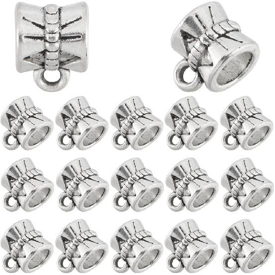 1 Box 240Pcs Small Bail Beads Silver Spacer Beads Charms Alloy Textured Tibetan Style Cylindrical Dangle Tube Bead Clasps for Jewelry Making Pendant