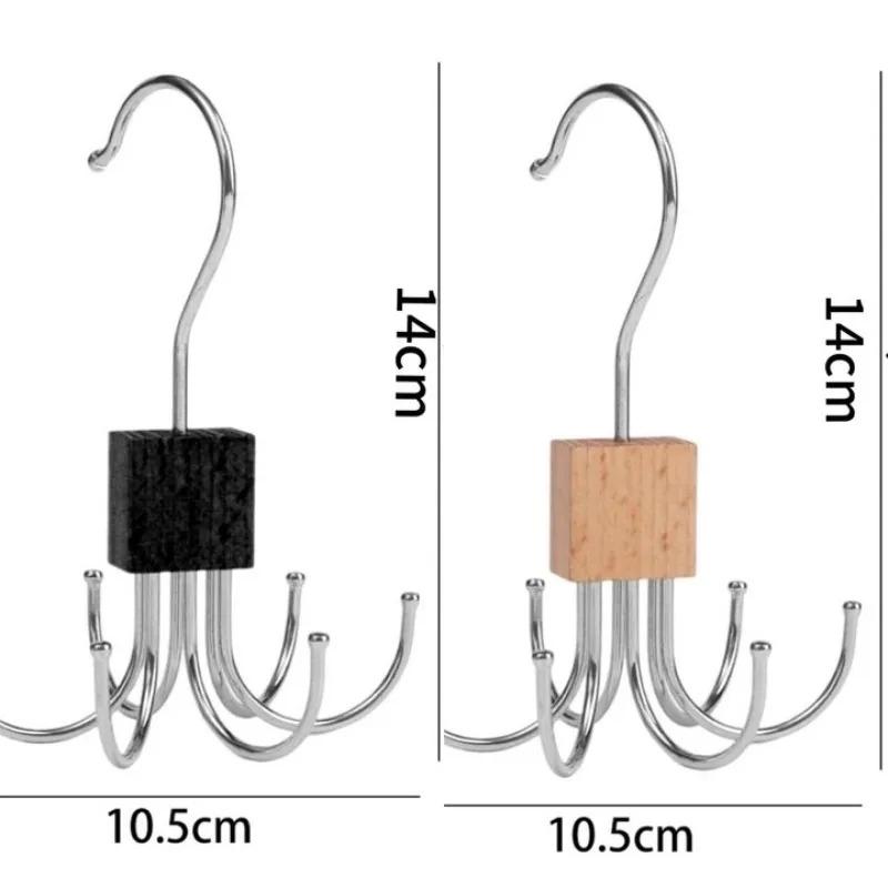 360° Rotating Storage Hanger Hook Multi-Claw Bag Metal Belts Rack Wooden Organizer for Bras Ties Scarves Household Closet