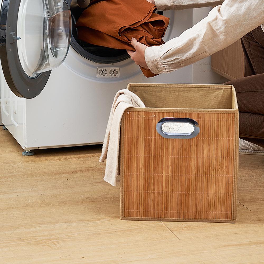 Bamboo Foldable Storage Basket with Lid - Multi-functional Organizer for Living Room & Bedroom 31 x 31 x 31 cm