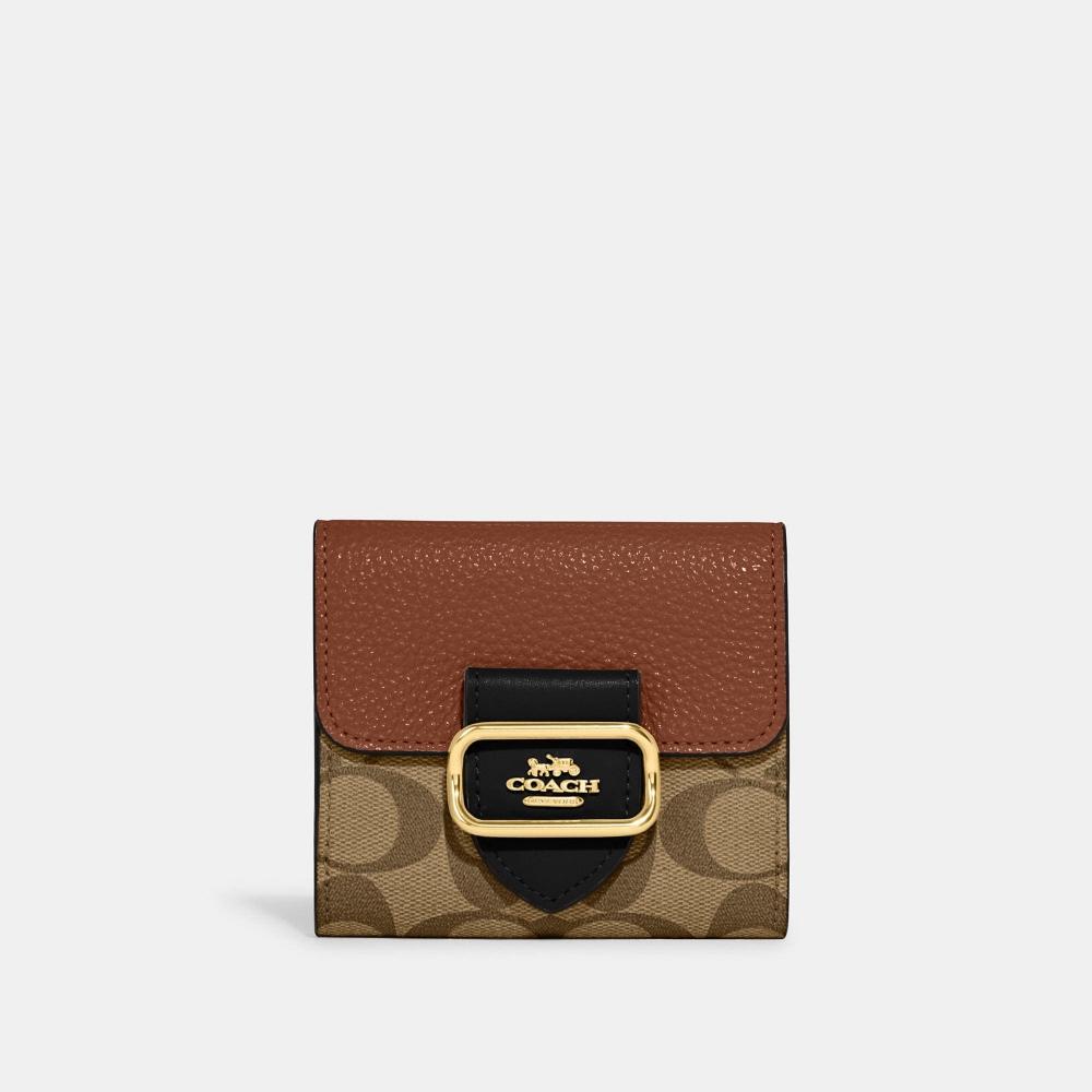 

Coach Small Morgan Wallet In Colorblock Signature Canvas gold khaki multi