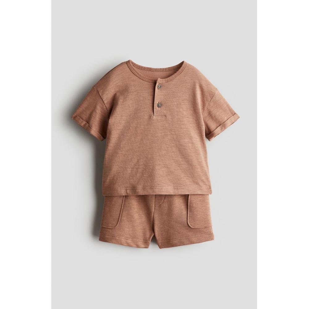 

H M cotton jersey 2 piece set brown melange