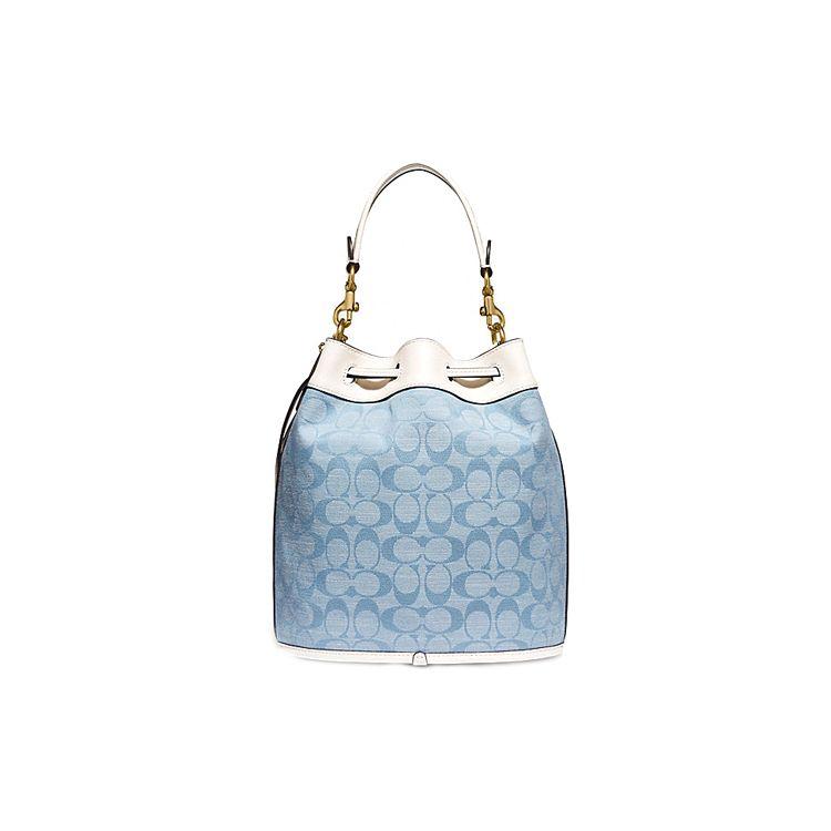 Coach 23 Frill Print Drawstring Canvas And Leather Tote Shoulder Crossbody Bag Medium Women bags White Denim-Blue C4693-B4SUX
