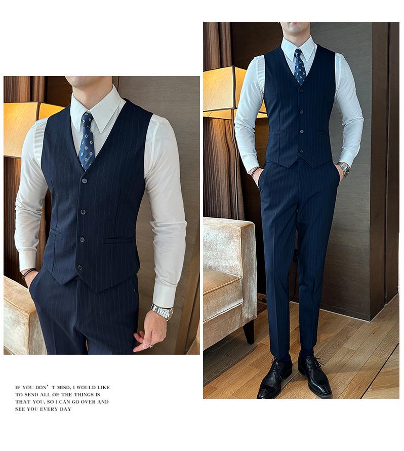 Men's Striped Double-Breasted Slim-Fit Business Casual Suit