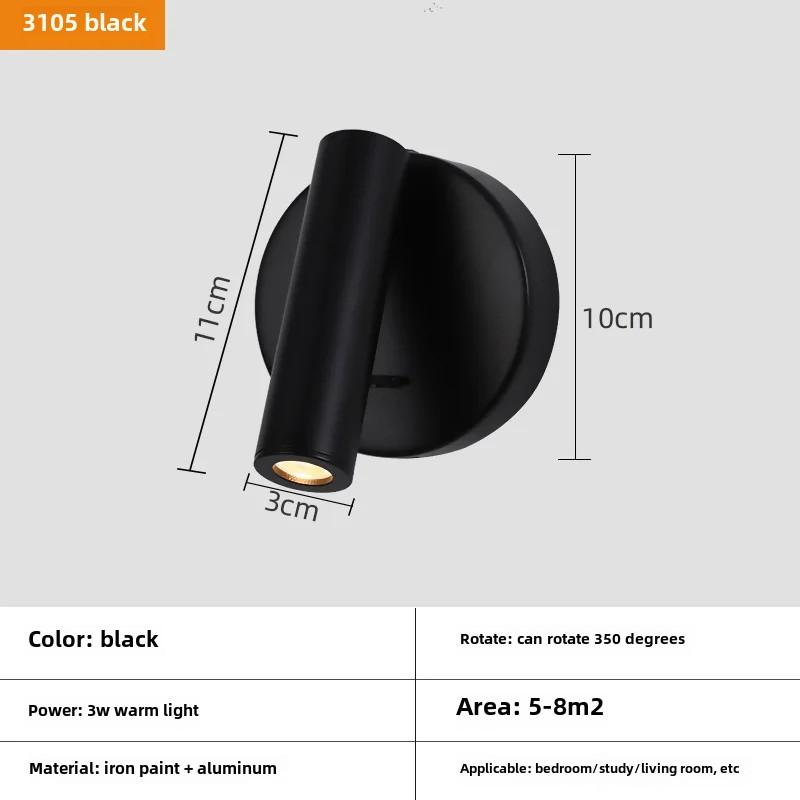 Anti-glare Bedroom Bedside Wall Lamp Hotel Bedside Reading Small Spot Light Indoor Simple with Switch Background Wall Lights