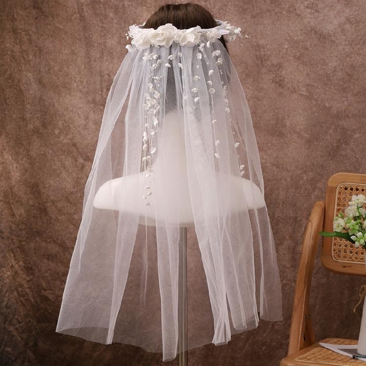 Wedding Photography Bride Long Veil with Beadwork Flower Photography Headdress