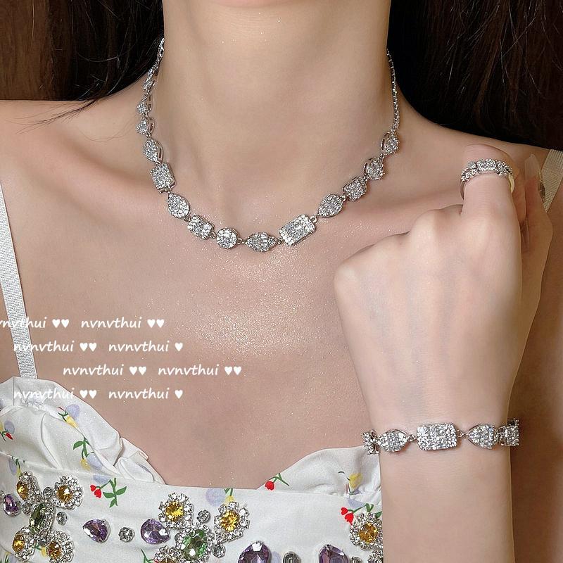 Princess On The Run Geometric Irregular Gem Necklace, Rich Woman'S Joy, 18K Gold Plated, Polygonal Zircon Bracelet