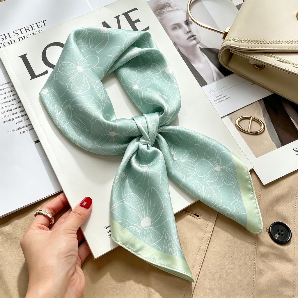 Autumn and winter Maillard cashew square scarf silk scarf women's shirt versatile neck small scarf tied hair decorative scarf