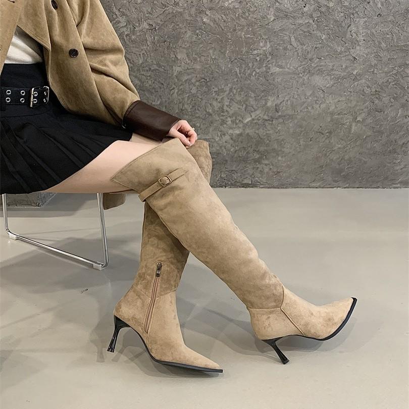 European and American Style Fashion Pointed High Boots Simple Temperament Solid Color Straight Boots 2025 New Boots High Heels Boots Women