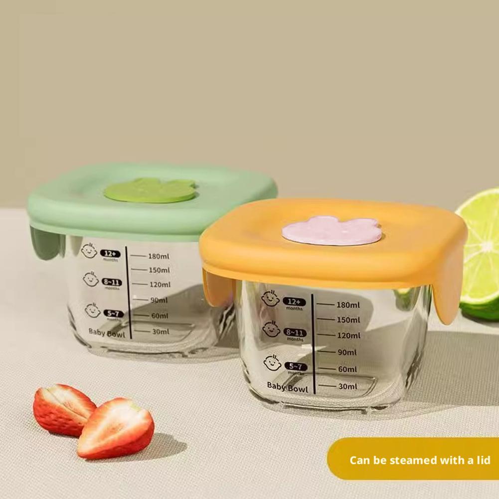 2PCS Glass Steaming Bowl Baby Food Storage Container Heating Egg Custard Dish Infant Freshness Box Microwave Safe Meal Prep