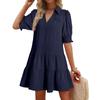 Spring and Summer Pleated V-neck Solid Color Patchwork Sleeved Dress