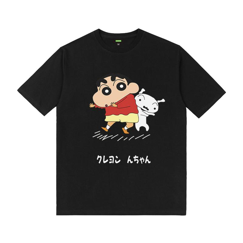 Cartoon Creative Crayon Shin-chan Graphic T-shirt Summer High Quality 100% Cotton T-shirt Casual Loose Trend Men's T-shirt