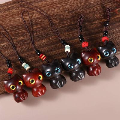 Cute Lucky Blessing Wood Car Keyring Keychain Components Sandalwood Key Chains Jewelry Findings