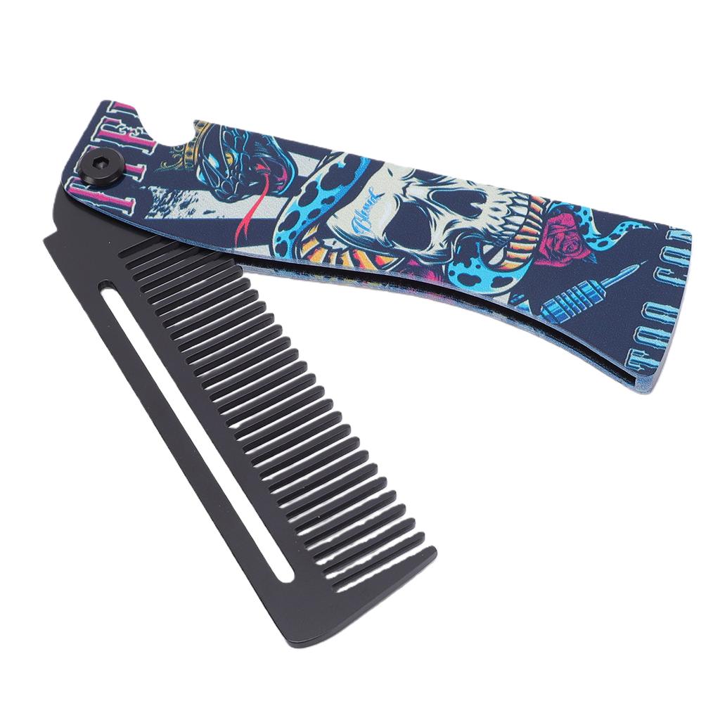 Stainless Steel Folding Pocket Comb Bottle Opener Moustache Hair Detangling Tool Multifunctional Metal Pocket Comb for
