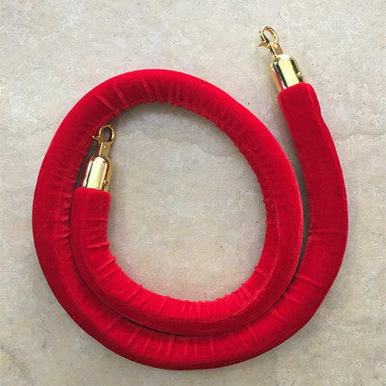 1.5m Red Flocked Hemp Rope Barrier with Pole Hook - Guardrail Warning, Concierge Pole Available in 1.5m, 2m, 3m - Free Shipping 1.5 meter red velvet rope gold hook