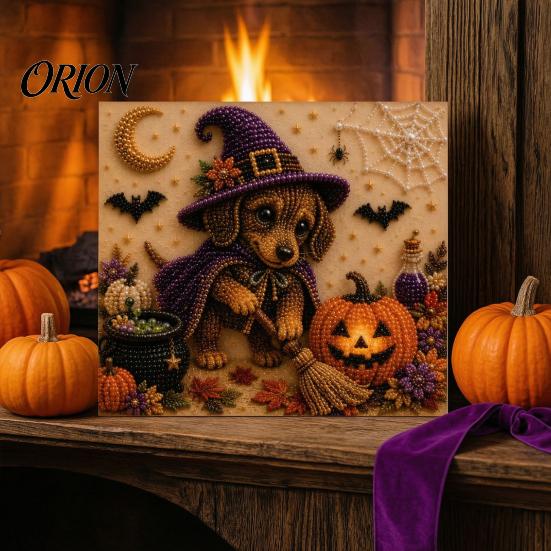 Clean Paint Free Art Set Halloween Faux Pearl Painting Kit, Puppy Ghost 3D Craft Unique Handmade Gift Idea for Adults Beginners, Home Wall Decor, DIY