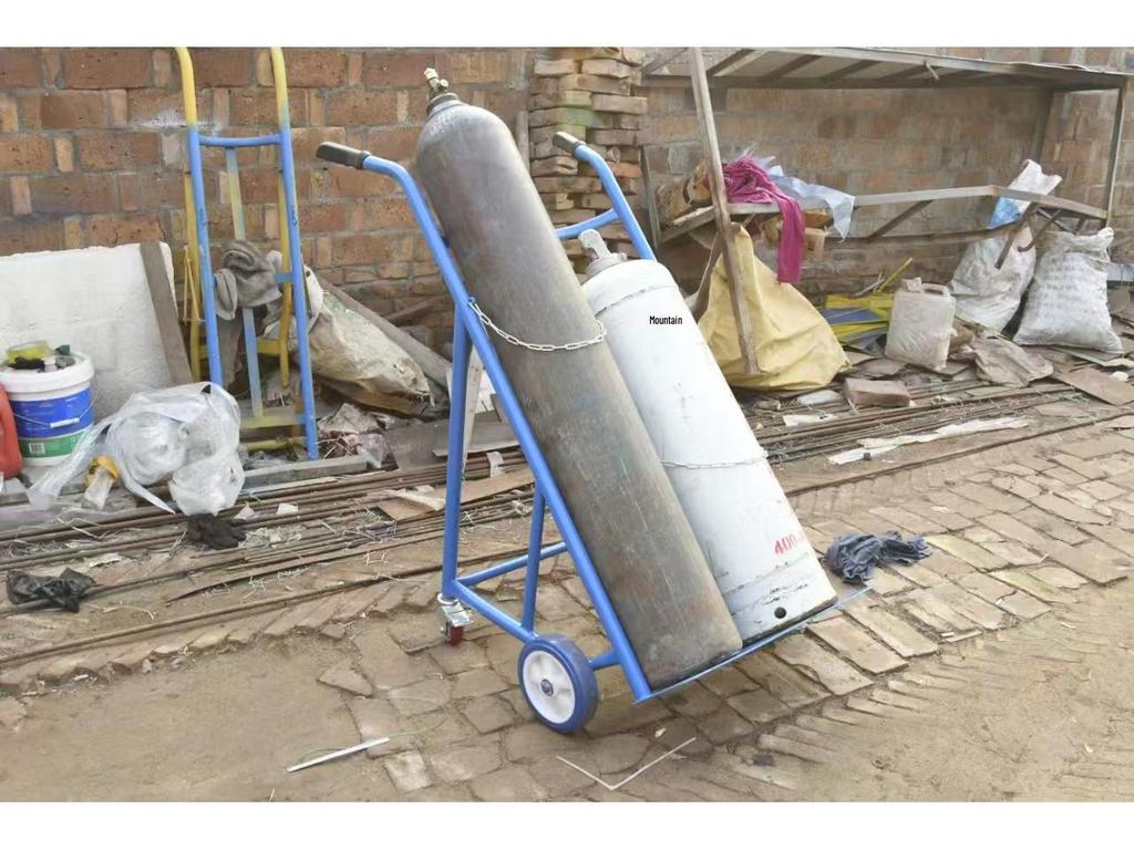 Dual-Bottle Oxygen-Acetylene Trolley: Large-Wheel Silent Foldable Cylinder Truck