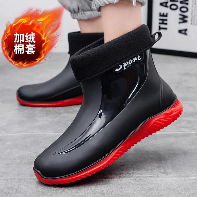 Water shoes fashion rain shoes men's short tube thickened sole work short rain boots men's anti-rubber shoes fishing