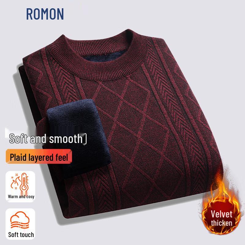 ROMON Men s Plush Thickened Round Neck Sweater 4XL