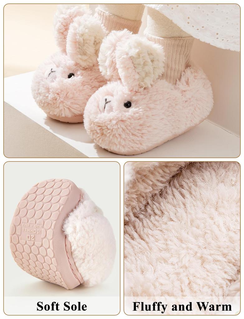 AIEOE Room Slippers for Girls and Fluffy Rabbit Cold Weather Size 14cm Kids' Shoes, Fall/Winter Boys, Warm, Cute, Design, Protection, Non-Slip, Pink,