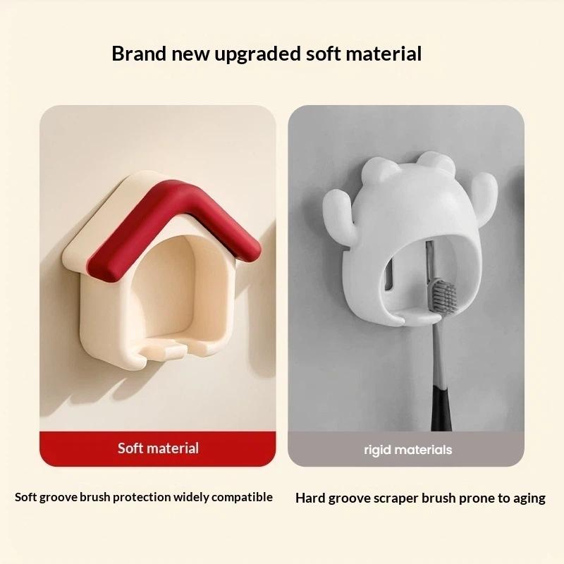House Shape Toothbrush Holder Punch Free Wall Mounted Toothbrush Storage Rack Draining Bathroom Organizer For Bathroom Decor