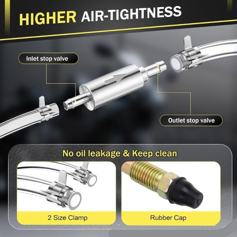 Motorcycle Brake Bleeder Kit with Caps and Clamp Brake Bleeder Hose One Way Check Valves Tube Bleeding Tool Bleeder Hose