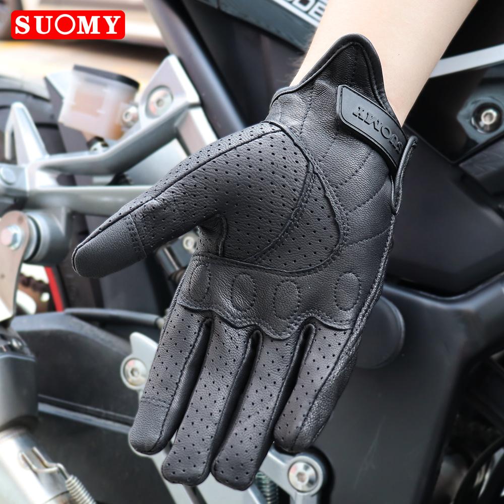 Suomy Motorcycle Leather Gloves Retro Motorcyclist Gloves Men Women Vintage Motocross Gloves Black Motorcycle Accessories