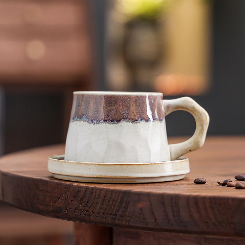 Kiln-Changed Ceramic Coffee Cup And Saucer Set Creative Retro Cup Afternoon Tea Mug