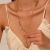 Blue Crystal Double Layer Necklace with Gold Plated Sweater Chain Trendy Unisex Party Occasion
