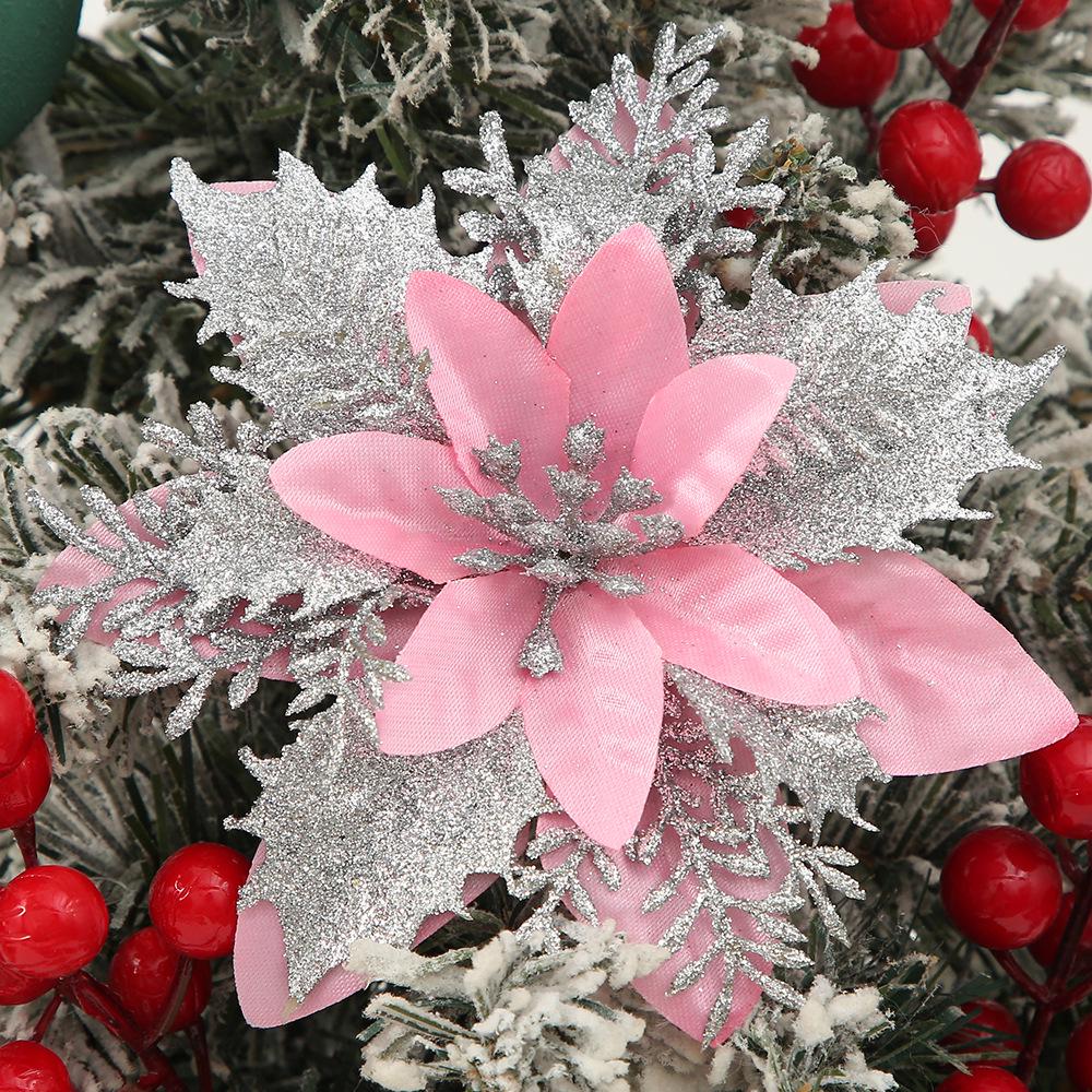 Mehrfarbige Glitzer-Weihnachtsstern-Kunstblumen für Baumdekoration und Festtags-Kränze