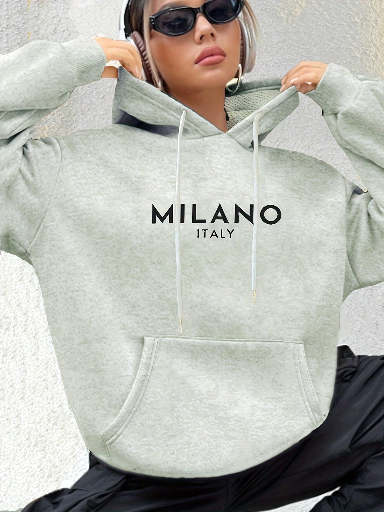 

Vacation in Italy Gift for Women Milano Trip Hoodies Drawstring Loose Hoodie Casual Hooded Pocket Fashion Long Sleeve Sweatshirt 3XL