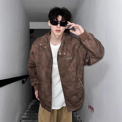 Vintage Tie-dyed Leather Jacket Men's Spring and Autumn New Loose Jacket