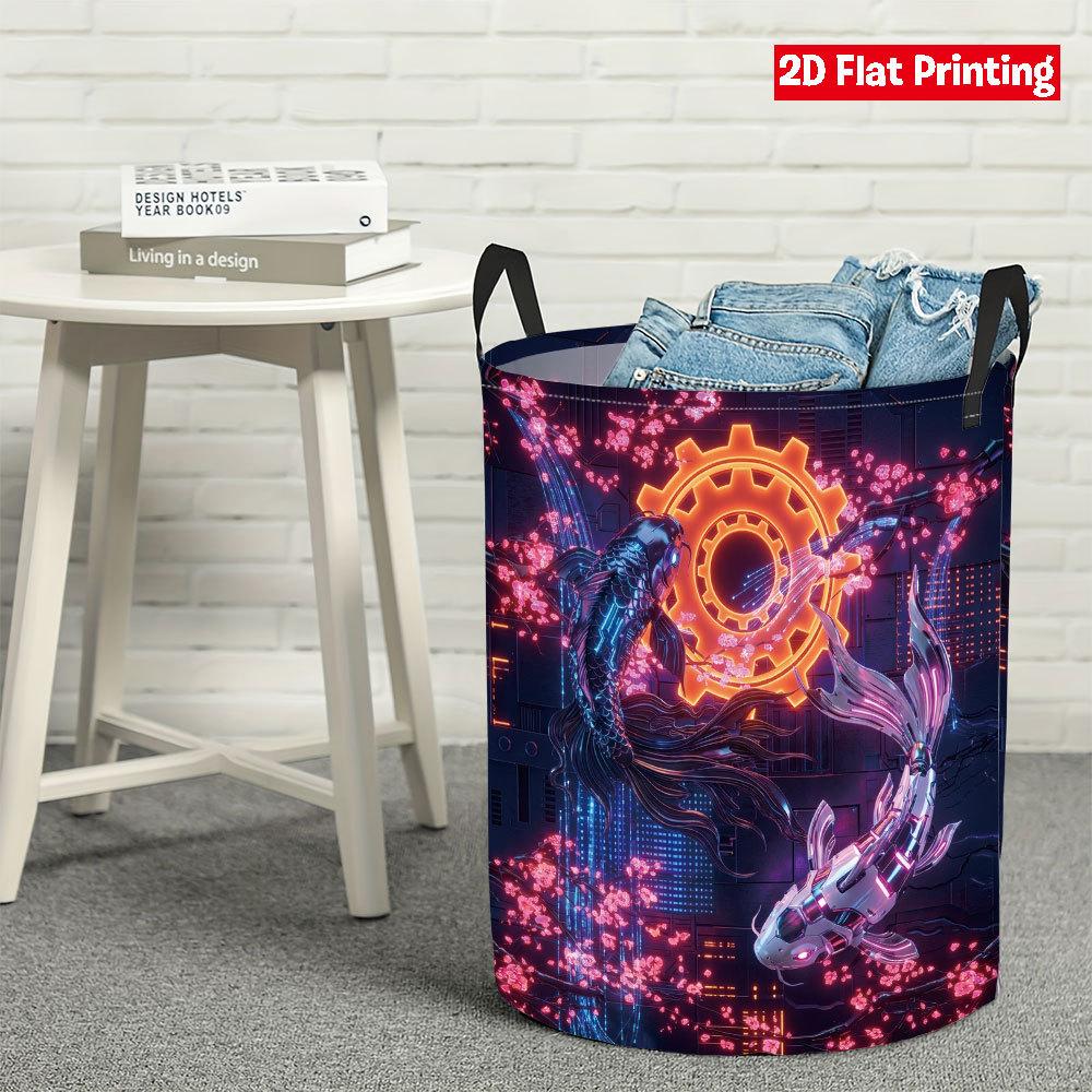 Collapsible Laundry Basket Large Round Waterproof Fabric Hamper Dirty Clothes Storage Bin Toy Organizer with Handles
