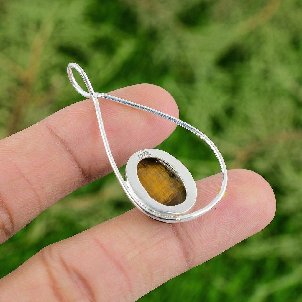 Thanks Giving Day Deal Natural Tiger's Eye 925 Silver Elegant Artisan Pendant