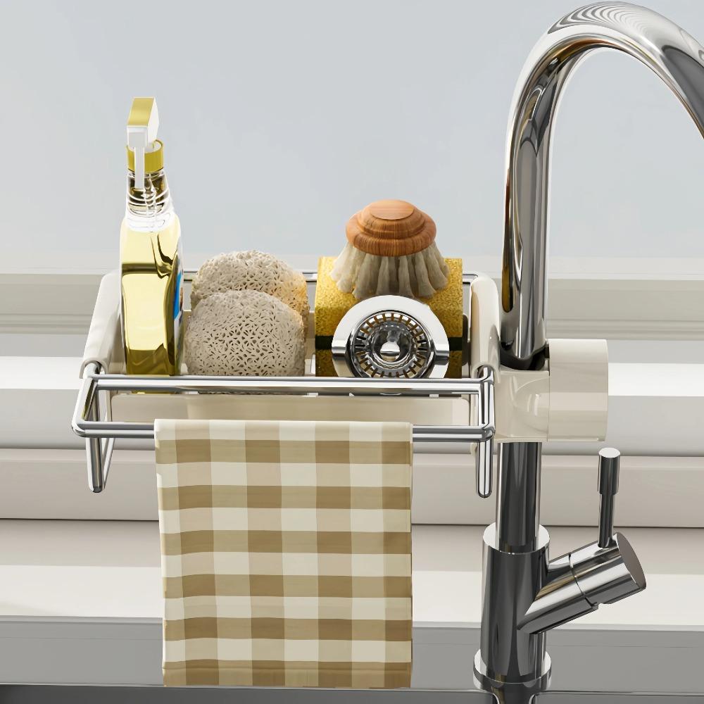 Multifunctional Kitchen Sink Storage Organiser,Stainless Steel Sponge Holder, Washing Up Caddy for Kitchen Bathroom