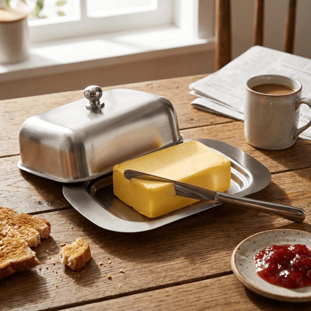 Airtight Stainless Steel Butter Dish Butter Tray Cheese Storage Container Dining Table